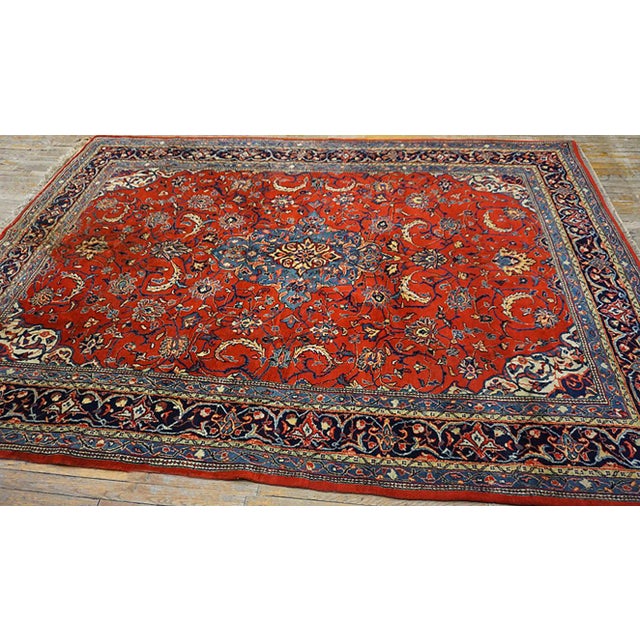 1900s Red Medallion Antique Persian Sarouk Rug 6'10" X 10'0" Handknotted Wool Carpet For Sale - Image 4 of 9