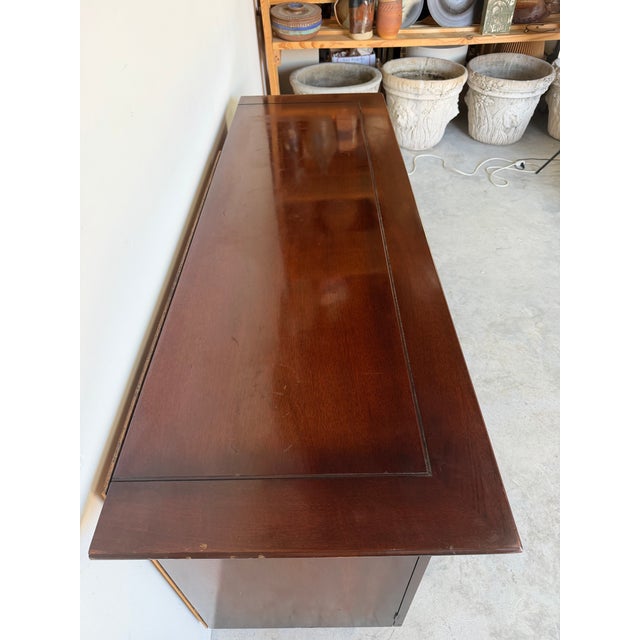 Wood Vintage Art Deco - Asian Style Mahogany Buffet / Credenza With Brass Hardware For Sale - Image 7 of 12