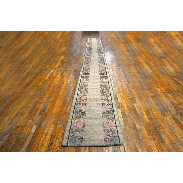 1930s American Hooked Rug ( 2'2" x 19' - 66 x 579 ) Antique American Hooked Rug Hallway Runner Wool & Cotton Ivory, Circa...