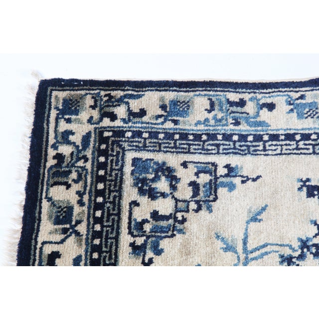 Antique Chinese Peking Rug With Scholar Motifs in Indigo & Soft Ivory -2' X 4' 3'' For Sale - Image 4 of 8