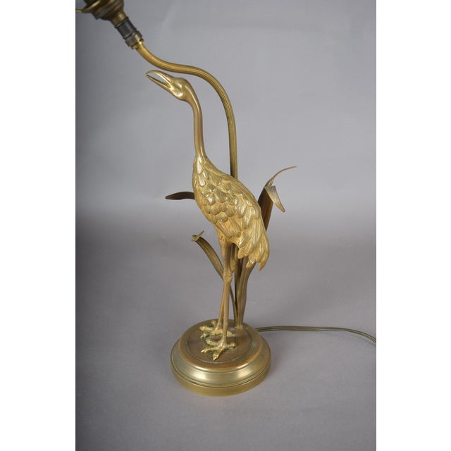Art Deco Gilt Brass Sculpted Crane Table Lamp with Frosted Glass Shade, Europe, 1930s For Sale - Image 4 of 9