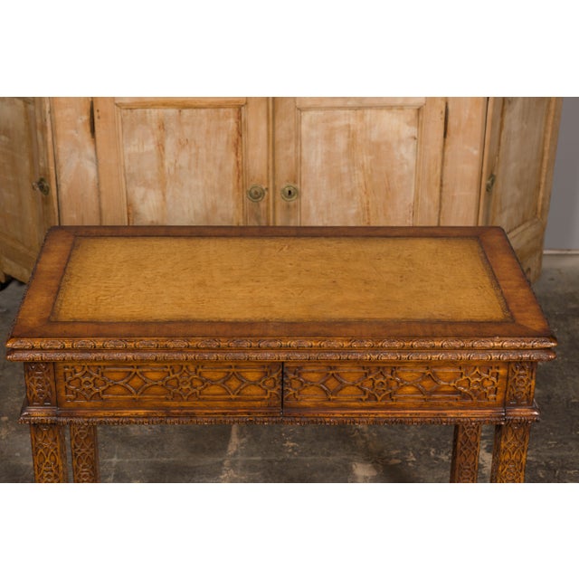 Mid 20th Century English Midcentury Game Table with Leather Top and Abundant Carved Décor For Sale - Image 11 of 12