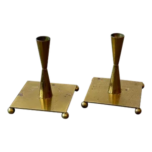 Vintage Brass Candleholders With Ball Foot Detail, Circa 1960s