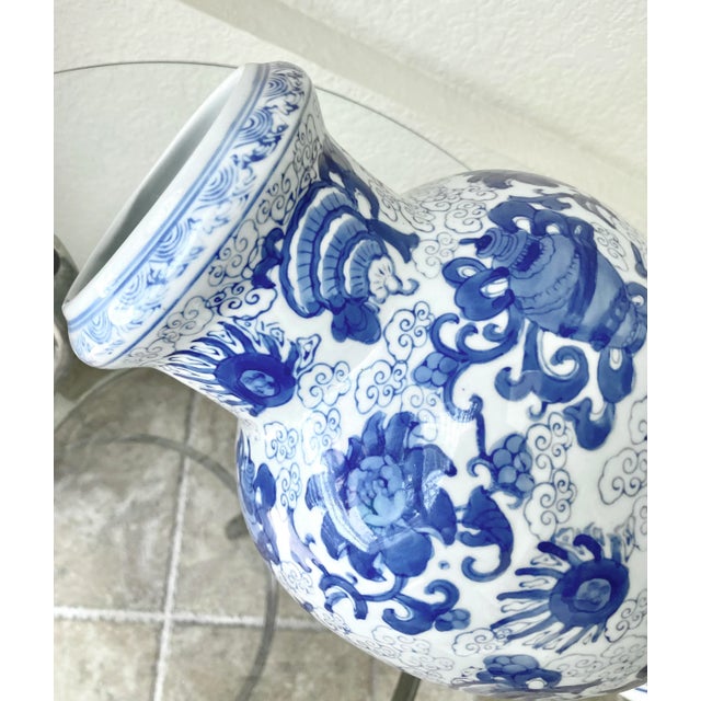 Ceramic Late 20th-Century Contemporary Blue White Chinoiserie Earthenware Vase For Sale - Image 7 of 13