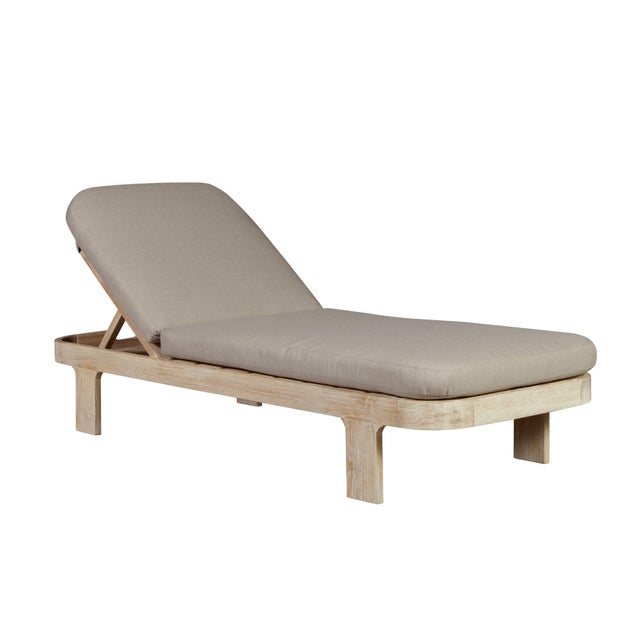 Modern Eclipse Outdoor Solid Teak Wood Natural Look Sun Lounger - Grey Fabric For Sale - Image 3 of 11