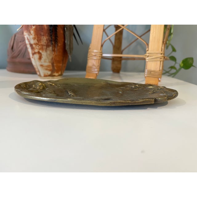 Art Nouveau Antique Woman Pin Card Bronze Art Deco Art Nouveau Dish Tray Catchall For Sale - Image 3 of 6