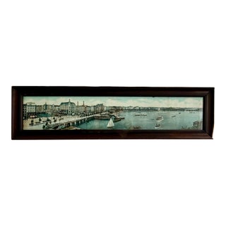 Vintage Panoramic Hamburg Harbor Print – Framed German Cityscape, 30.75” For Sale