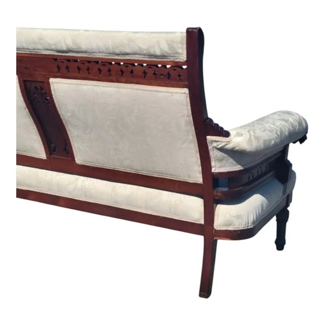 Solid 19th Century American Eastlake Loveseat Made of Walnut Wood, Refurbished. For Sale - Image 10 of 18