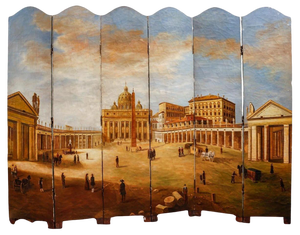 Screen with Saint Peters Square in Rome Painting, 20th Century