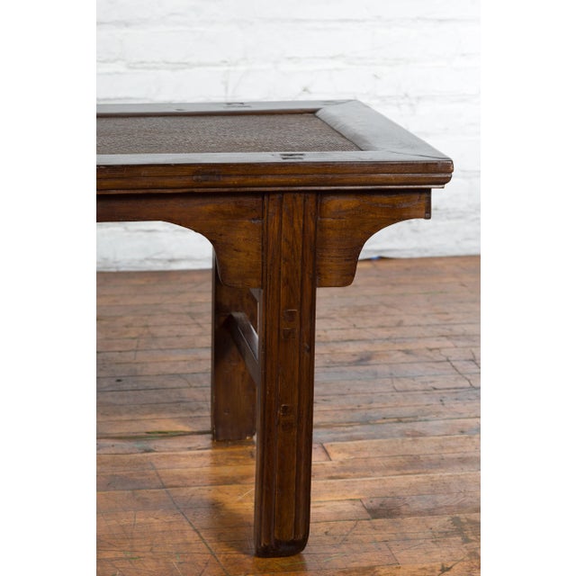 19th Century Qing Dynasty Rattan Insert Top & Carved Apron Coffee Table For Sale - Image 11 of 13
