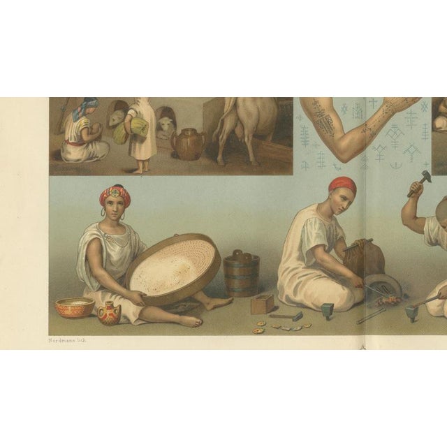 Paper Racinet, Afrique: Kabyle Interior & Craft Scenes, Algeria, 1888, Lithograph For Sale - Image 7 of 9