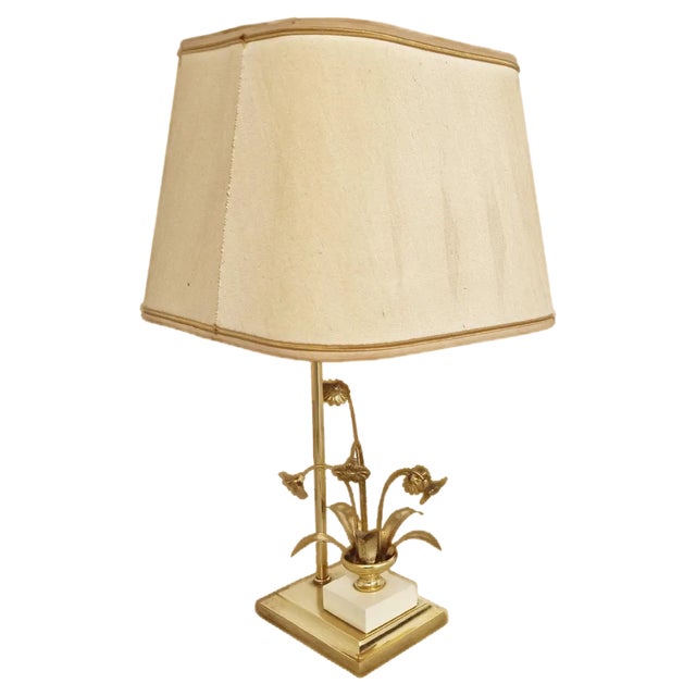 Vintage Brass Flower Table Lamp attributed to Massive, 1970s For Sale