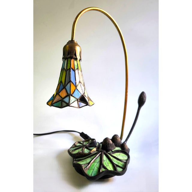Blue 1970s Art Nouveau “Lotus Flower” Table Lamp For Sale - Image 8 of 14