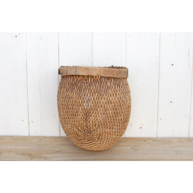Brown Antique Woven Farmhouse Basket For Sale - Image 8 of 8