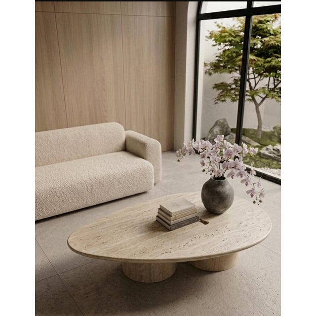Oval Table in Roman Travertine Marble by Andrea Grasso For Sale - Image 4 of 8