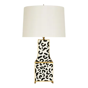 Matthew Izzo Home Renata Handpainted Black Leopard Tole Table Lamp With Cream Silk Shade and Gold Trim