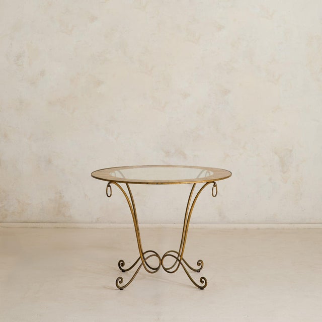 Neoclassical French Gilt Iron Cocktail Table with Églomisé Glass Top, 1940s For Sale - Image 3 of 11