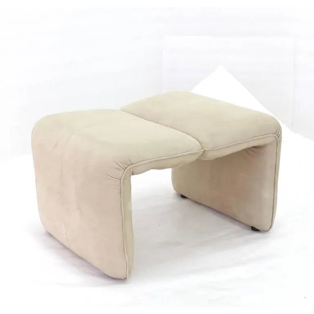 Textile Beige Suede Leather Lounge Chair With Matching Ottoman For Sale - Image 7 of 11
