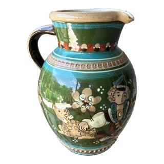Circa 1980 Alpine Swiss Folk Art Red Clay Pottery Jug by Kohler Keramik - Biel, Switzerland For Sale