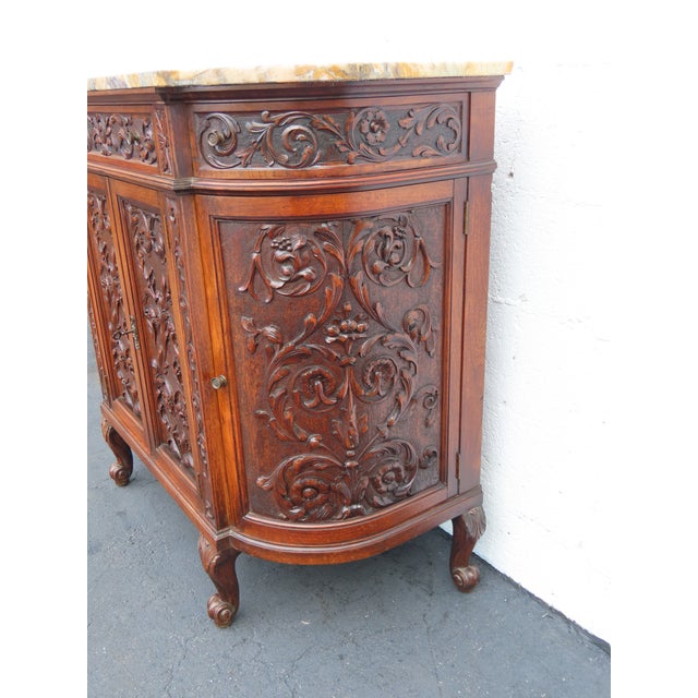 Early 1900s French Heavy Hand Carved Commode Marble Top Cabinet 6672 For Sale In Miami - Image 6 of 18