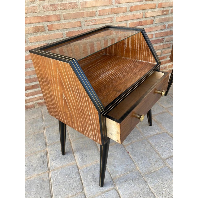 Mid Century Italian Nightstands with Glass, 1960s, Set of 2 For Sale - Image 9 of 18