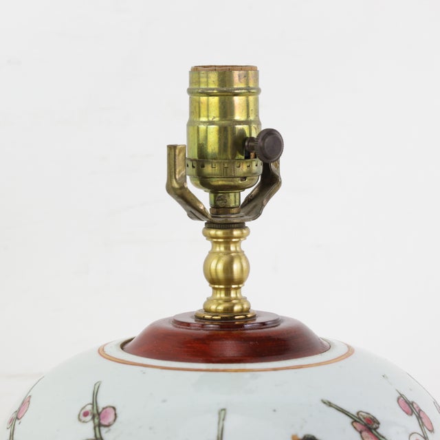 Antique Famille Rose Porcelain Vase Lamp With Birds on Flowering Plum Branches and Rockery For Sale In New York - Image 6 of 14