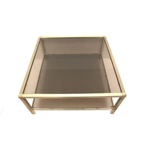 Hollywood Regency Large Vintage Hollywood Regency Coffee Table in Brass and Smoked Glass, 1970s For Sale - Image 3 of 5