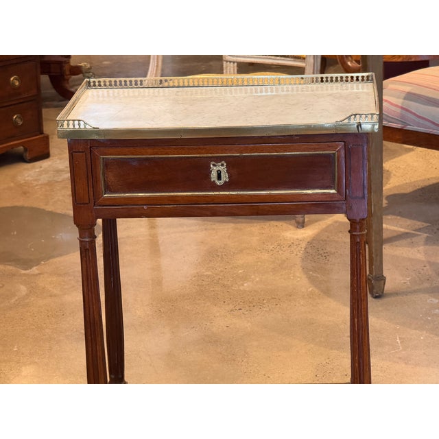 19th Century 19th Century French Marble Top Mahogany Side Table With Brass Gallery For Sale - Image 5 of 11