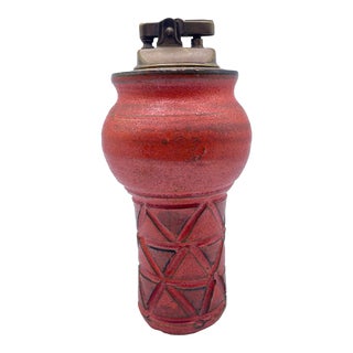 1960s Aldo Londi Bitossi Italian Pottery Red Table Lighter For Sale