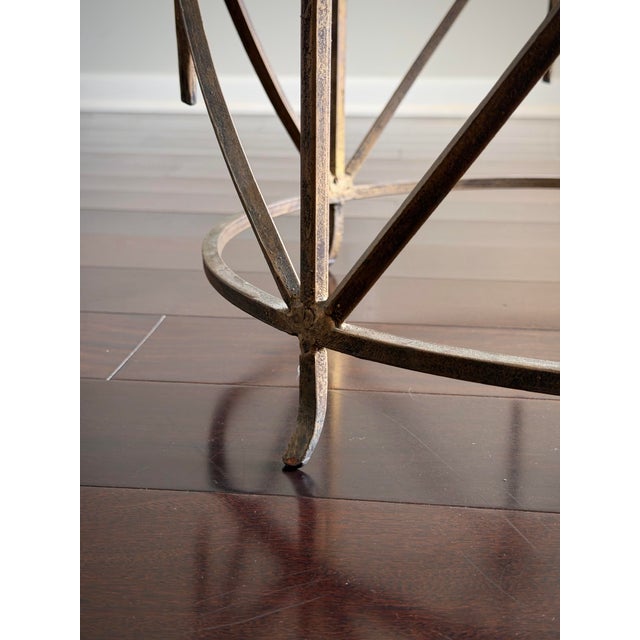 Metal Hollywood Regency Gold Leaf Wrought Iron Side Table Black Stone Granite Top Vintage Geometric Metal Starburst Accent Drink Table Arturo Pani Style For Sale - Image 7 of 12
