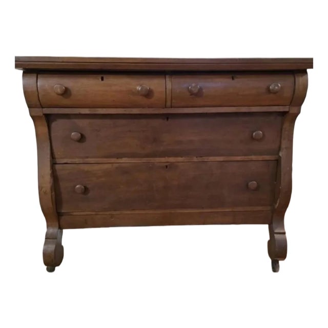 Antique American Empire-Style Solid Wood Chest of Drawers, Circa 1840–1860 (Historic) For Sale