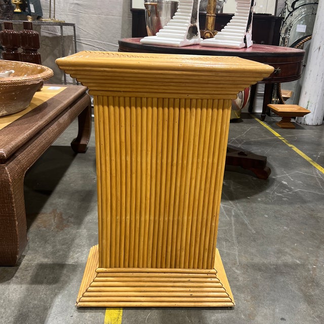 Tan Italian 1970s Gabriella Crespi Attributed Bamboo Column Pedestal For Sale - Image 8 of 9