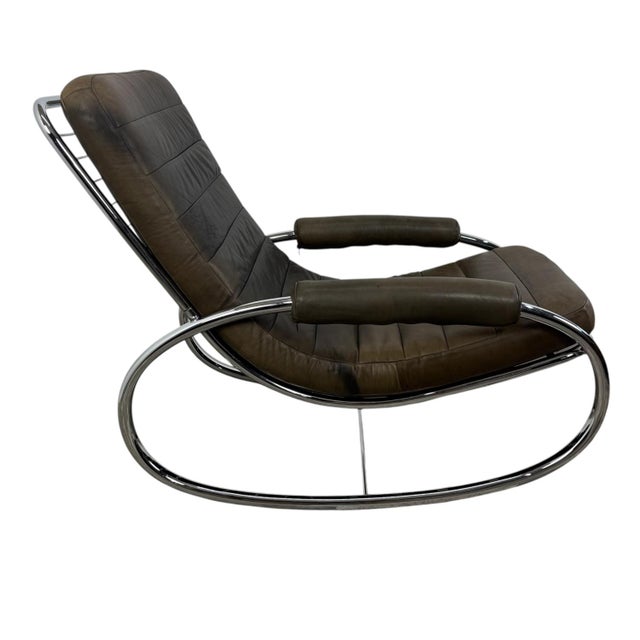 Brown Vintage Bauhaus Leather and Chrome Rocking Lounge Chair, 1980s For Sale - Image 8 of 9
