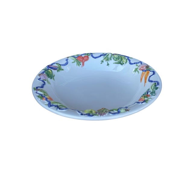 1980s Italian Hand-Painted Serving Bowl Platter With Embossed Vegetables ~ a Pair For Sale In Milwaukee - Image 6 of 10