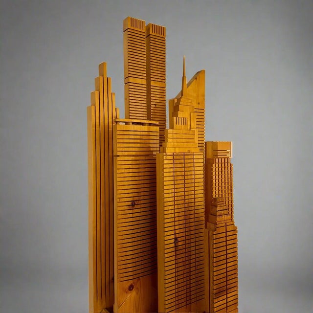 Modern 20th Century Wooden New York Skyline Illuminated Sculpture, Italy For Sale - Image 3 of 5