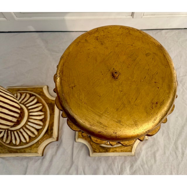 Pair of Italian Gilt Gold Carved Wood Pedestals Table Base For Sale - Image 4 of 12