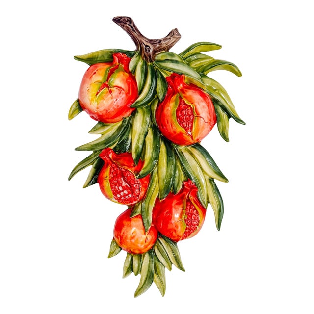 Vintage Bassano Italian Large Ceramic Pomegranate Wall Plaque For Sale