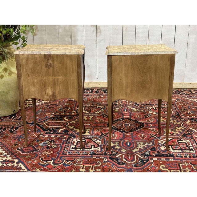 Louis XV Style Bedside Tables in Rosewood and Oak with Marble Tops, 1960s, Set of 2 For Sale - Image 10 of 12
