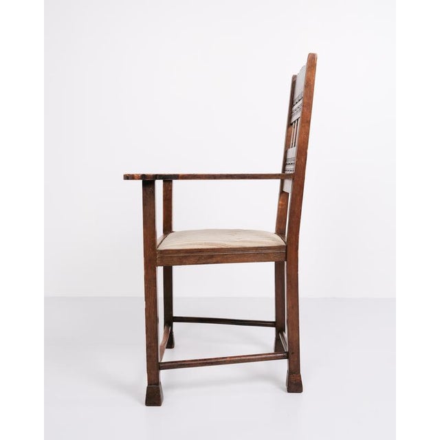 Antique Armchair in Oak with Striped Upholstery, 1930s For Sale - Image 6 of 10