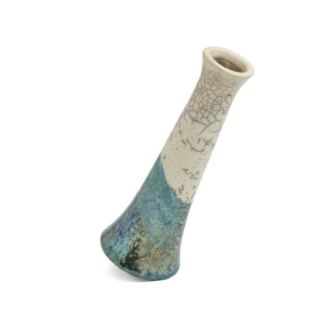 Ceramic Japanese Modern White Green Raku Ceramic Stelo Flow Candle Holders by Laab Milano, Set of 2 For Sale - Image 7 of 13