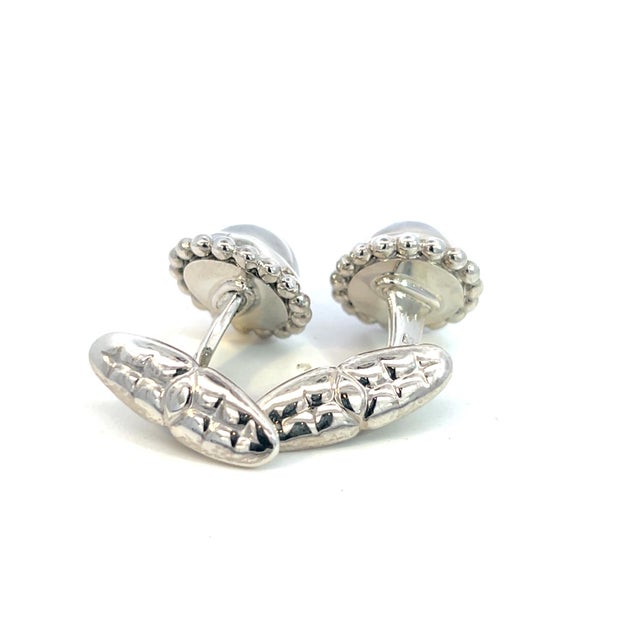 Silver 1990s Pair of George Jensen Estate Round Beaded Mens Cufflinks Silver For Sale - Image 8 of 9