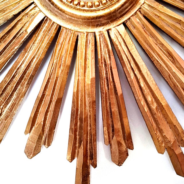 Large Sunburst Wall Mirror in Gilded Wood, Italy, 1960s For Sale - Image 10 of 16