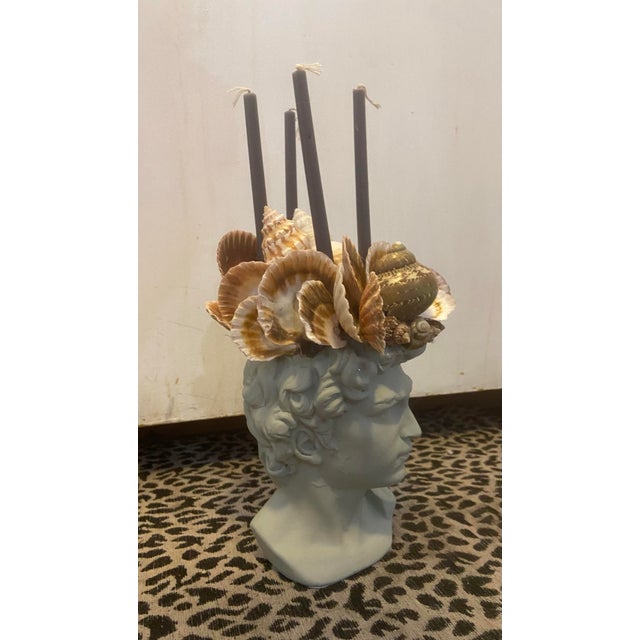 Shell-Encrusted Bust in Farrow & Ball “Blue Gray” For Sale In Savannah - Image 6 of 12