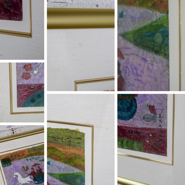 Late 20th Century Abstract Modern Watercolor Painting With Gold Frame Signed by John H Chen For Sale - Image 16 of 18