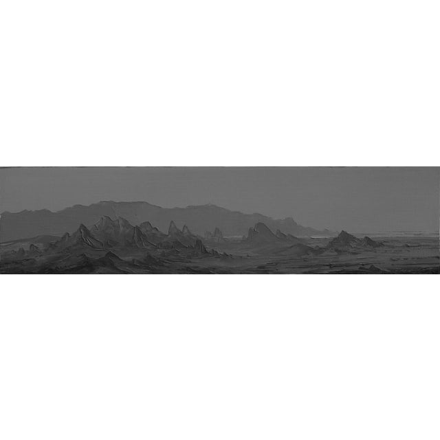 Panpandemic by Todd Carpenter | Oil on Board Landscape with mountains and a gray sky For Sale