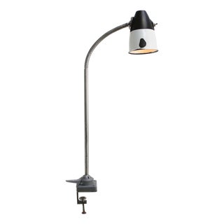 Vintage Industrial White Enamel Bakelite Gooseneck Machinist Desk Light For Sale