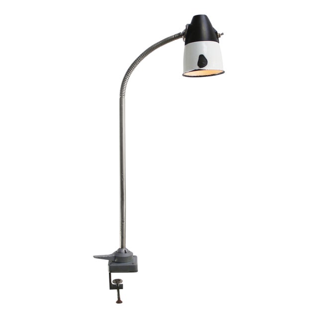Vintage Industrial White Enamel Bakelite Gooseneck Machinist Desk Light For Sale