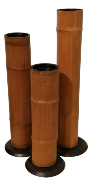 Vintage Large Bamboo & Metal Candle Holders - Set of 3