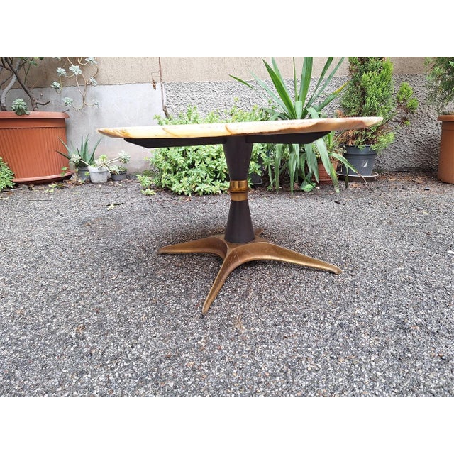 Coffee Table in Brass and Wood with Alabaster Top in the style of Melchiorre Bega for Melchiorre Bega, 1950s For Sale - Image 12 of 12