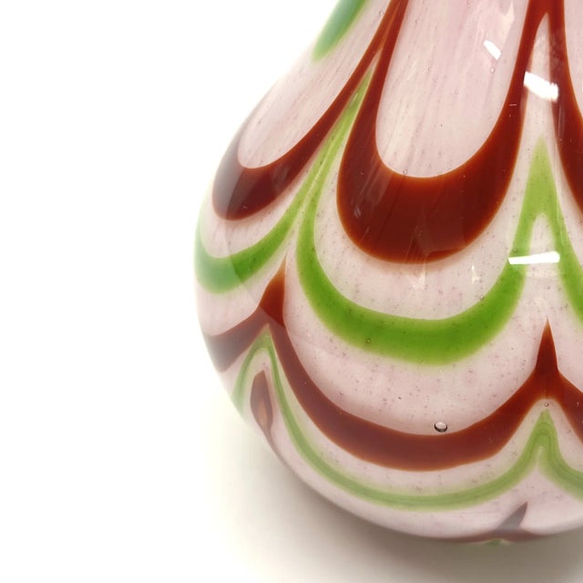 Glass Large Pink Red & Green Murano-Style Vase For Sale - Image 7 of 8